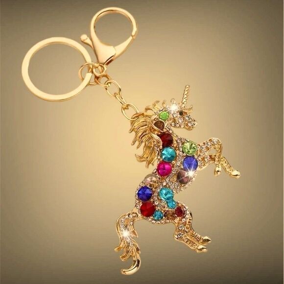 Rhinestone Jewel Unicorn Keychain - Picture 1 of 4